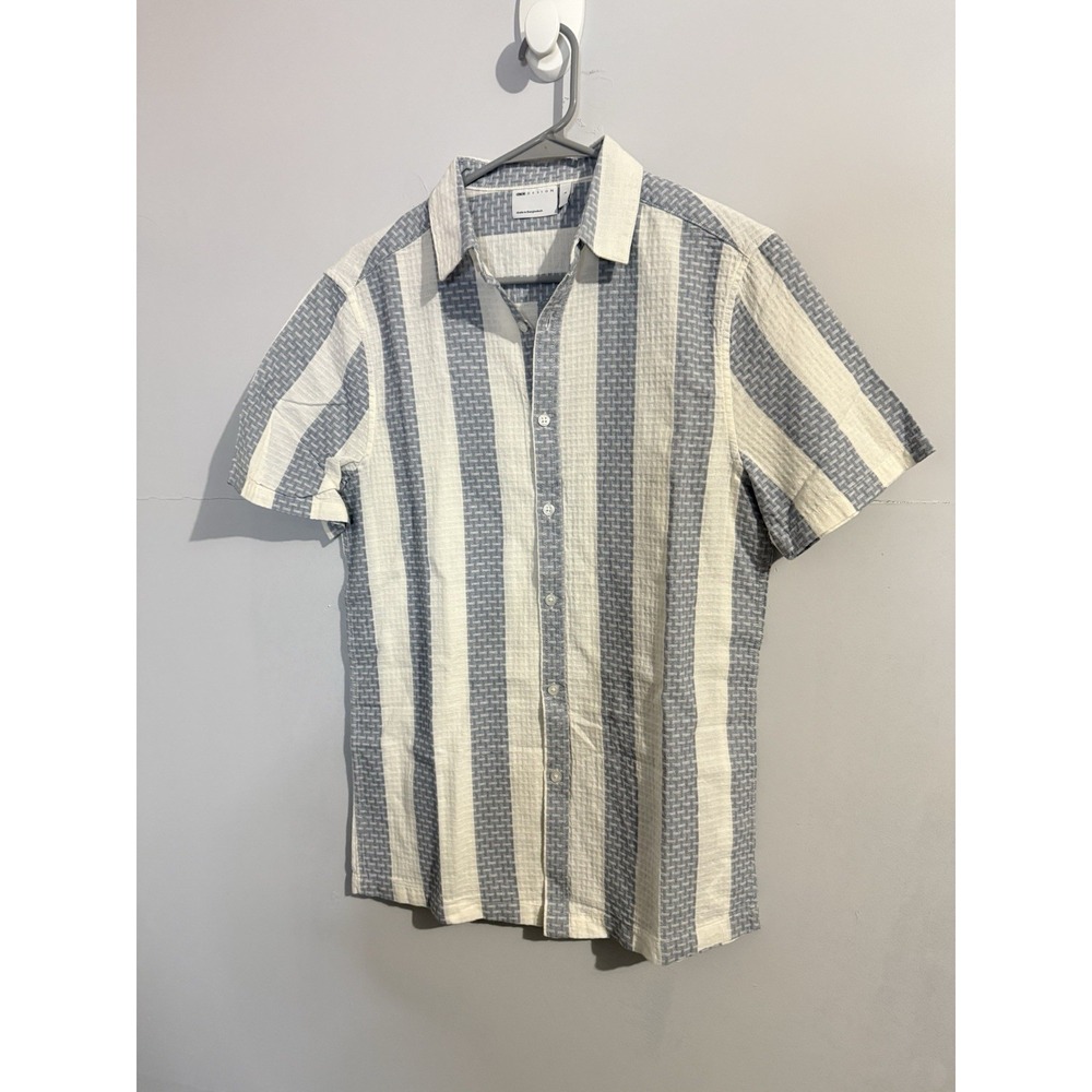 ASOS Design Men's Blue And White Striped Short Sleeve Button Down Santorini Sz S